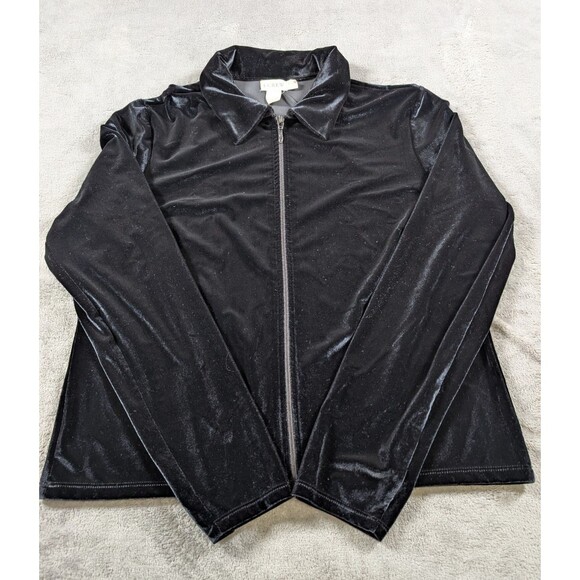 Vintage J Crew Velvet Track Jacket XL Black 80s 90s Velour - Picture 4 of 8